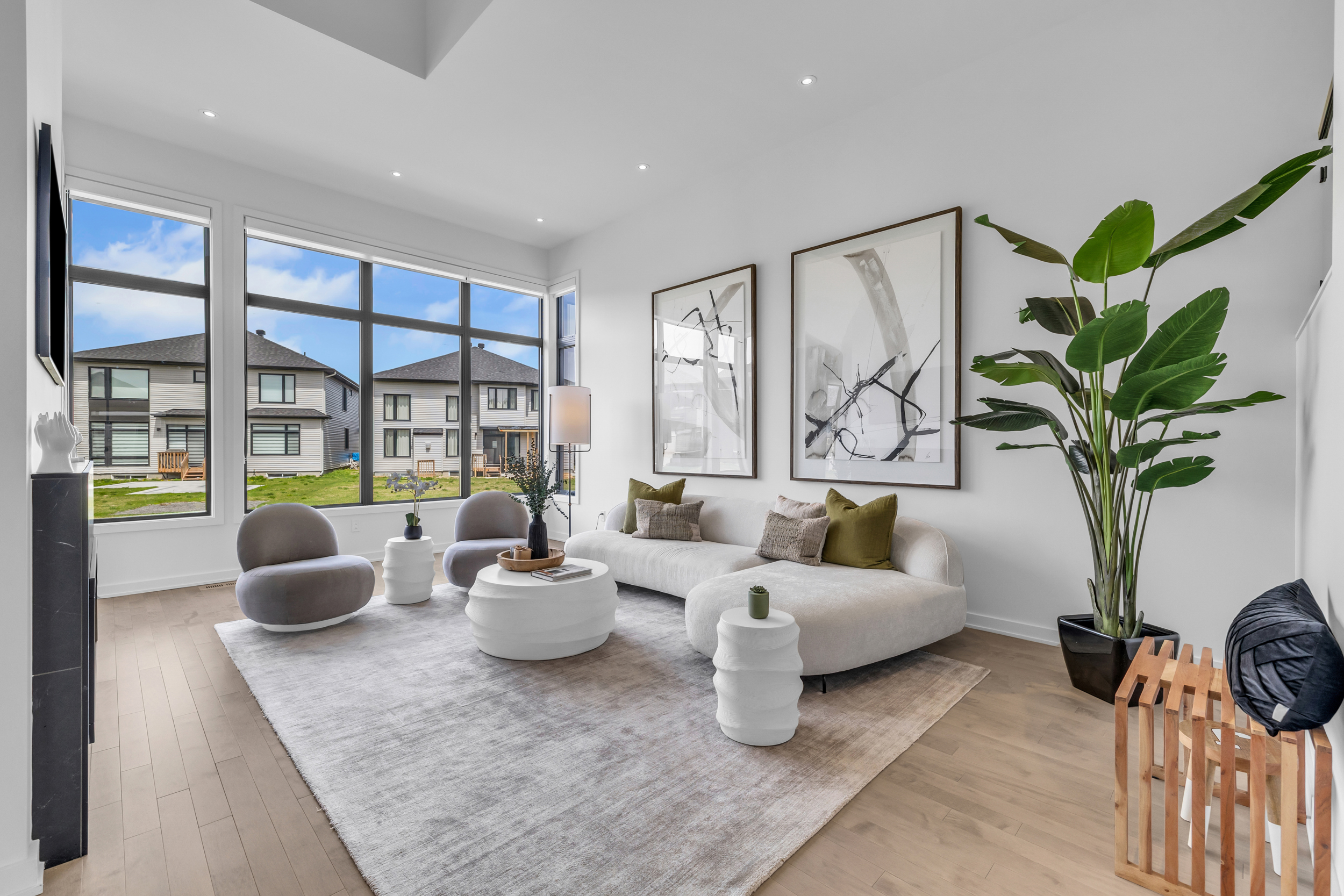 Contemporary living room with statement art